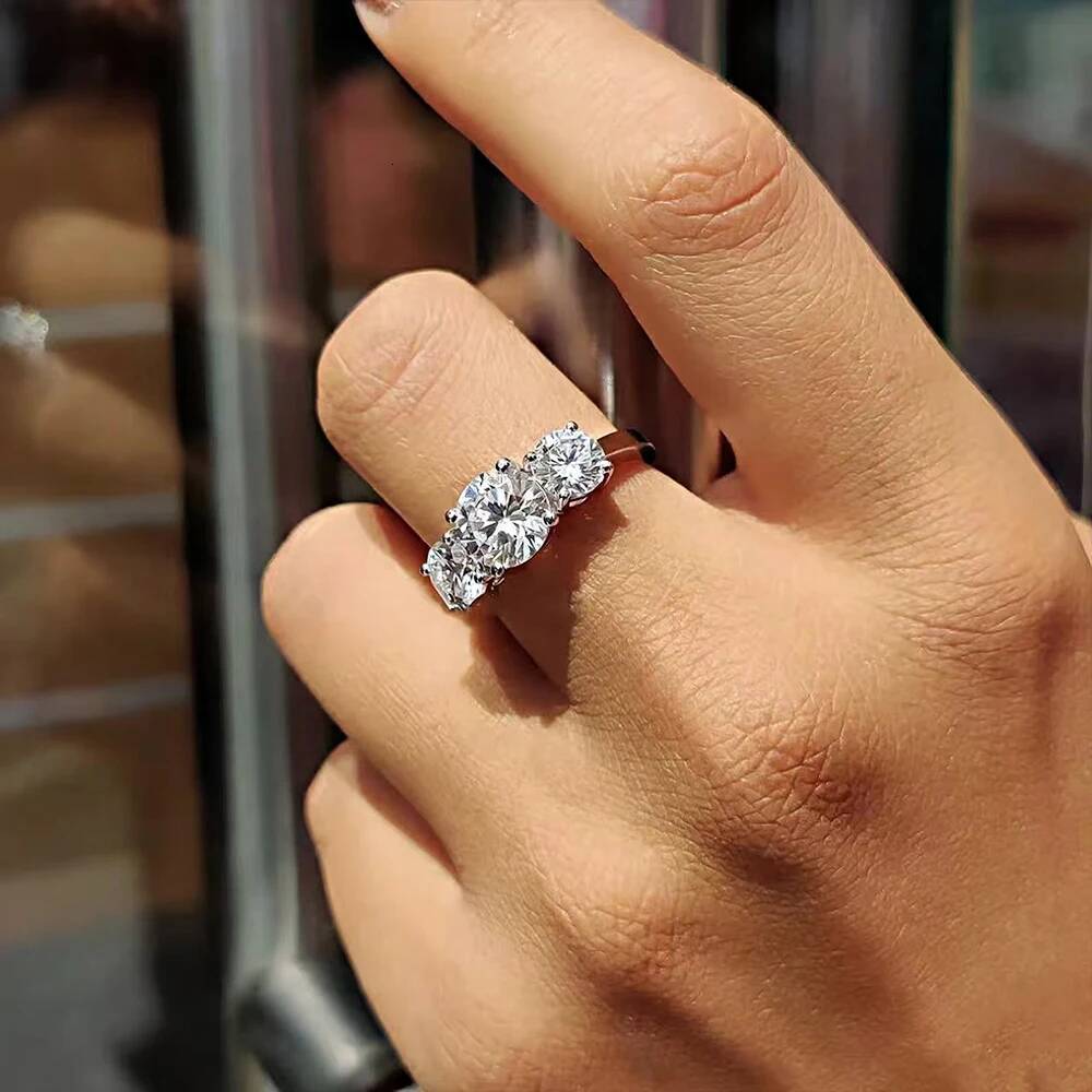 BXINY GRA Certified All Moissanite Ring S925 Silver for Women D Color Lab Diamond 3-Stone Promise Wedding Band Gift Fine Jewelry
