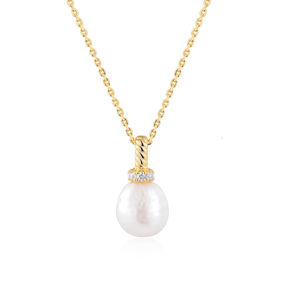 Sterling Sier Fashion Natural Pearl Necklace for Women, Light Ins Style, Inlaid with Zircon, Niche Design Sense Collarbone Chain Jewelry for Women