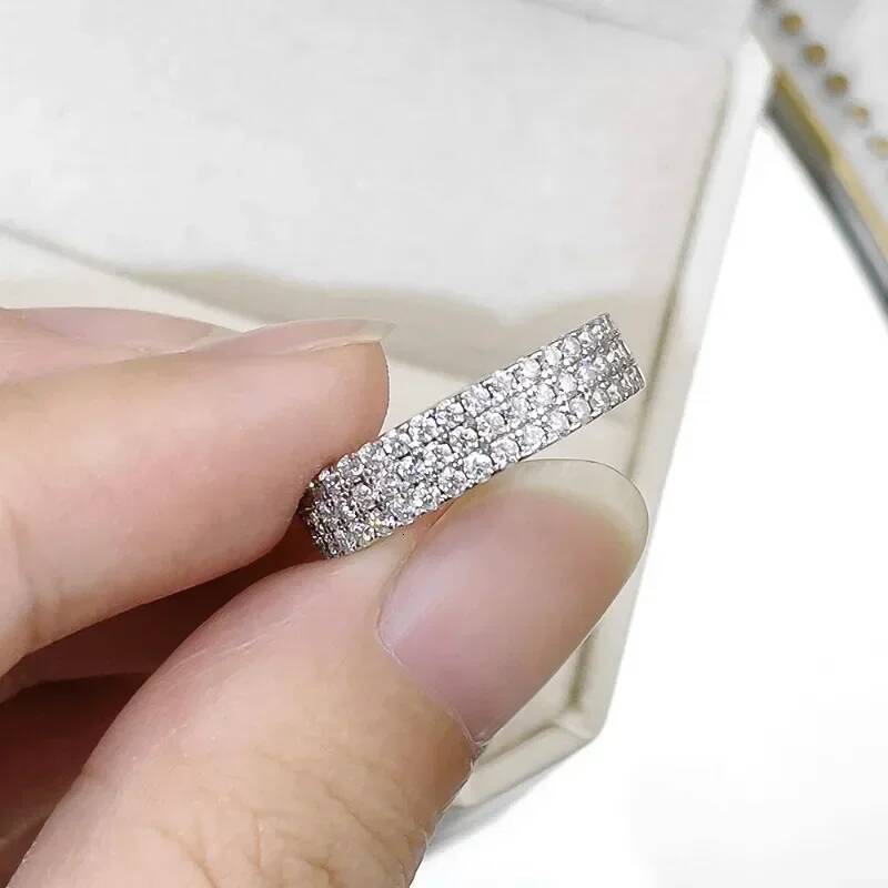 NKHOG 1.5mm Full Moissanite Rings S925 Silver 18K Gold Plated Three Row Diamond Women Men Eternity Wedding Band Jewelry Gift GRA