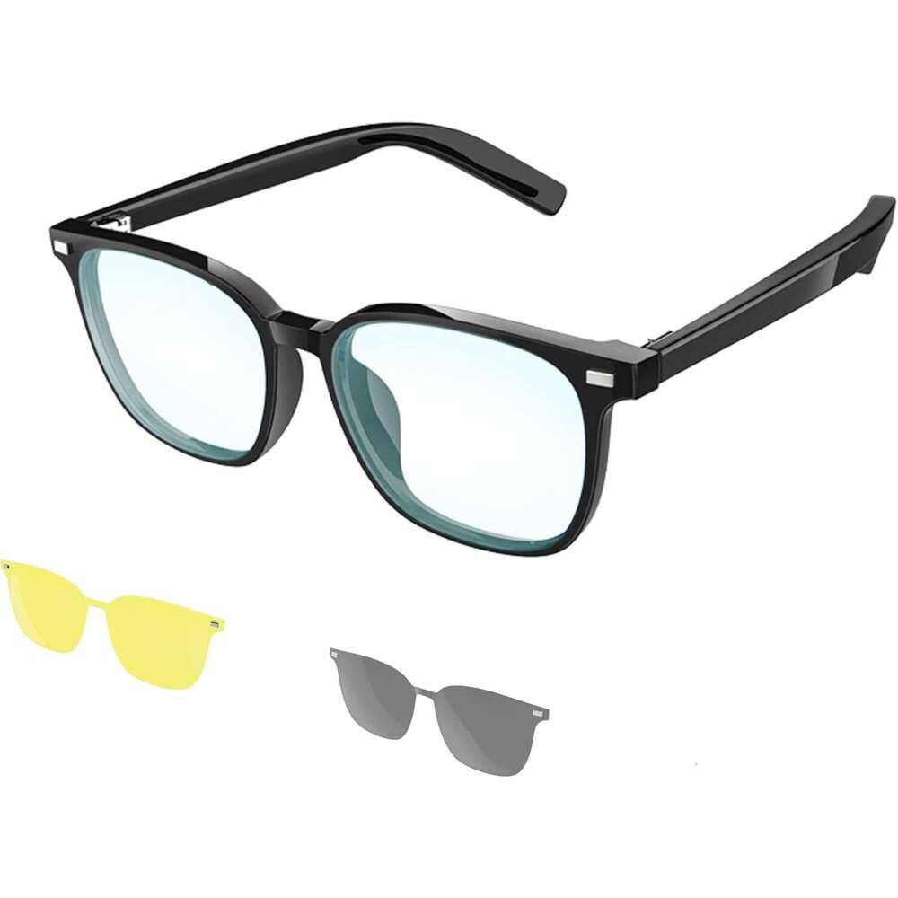 Smart Bluetooth Audio Glasses, Blue Light Blocking, Auto On/Off, Call/Music, Voice Assistant, Remote Control Phone Camera Function, Black Frame, Unise
