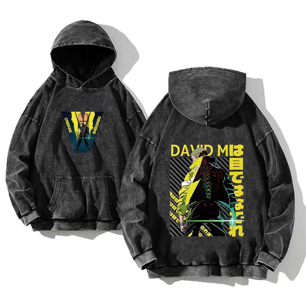 Anime Cyberpunk Edgerunners Washed Hoodies Printed Casual Men Contains Cotton Fashion Loose Pullover Unisex L250813