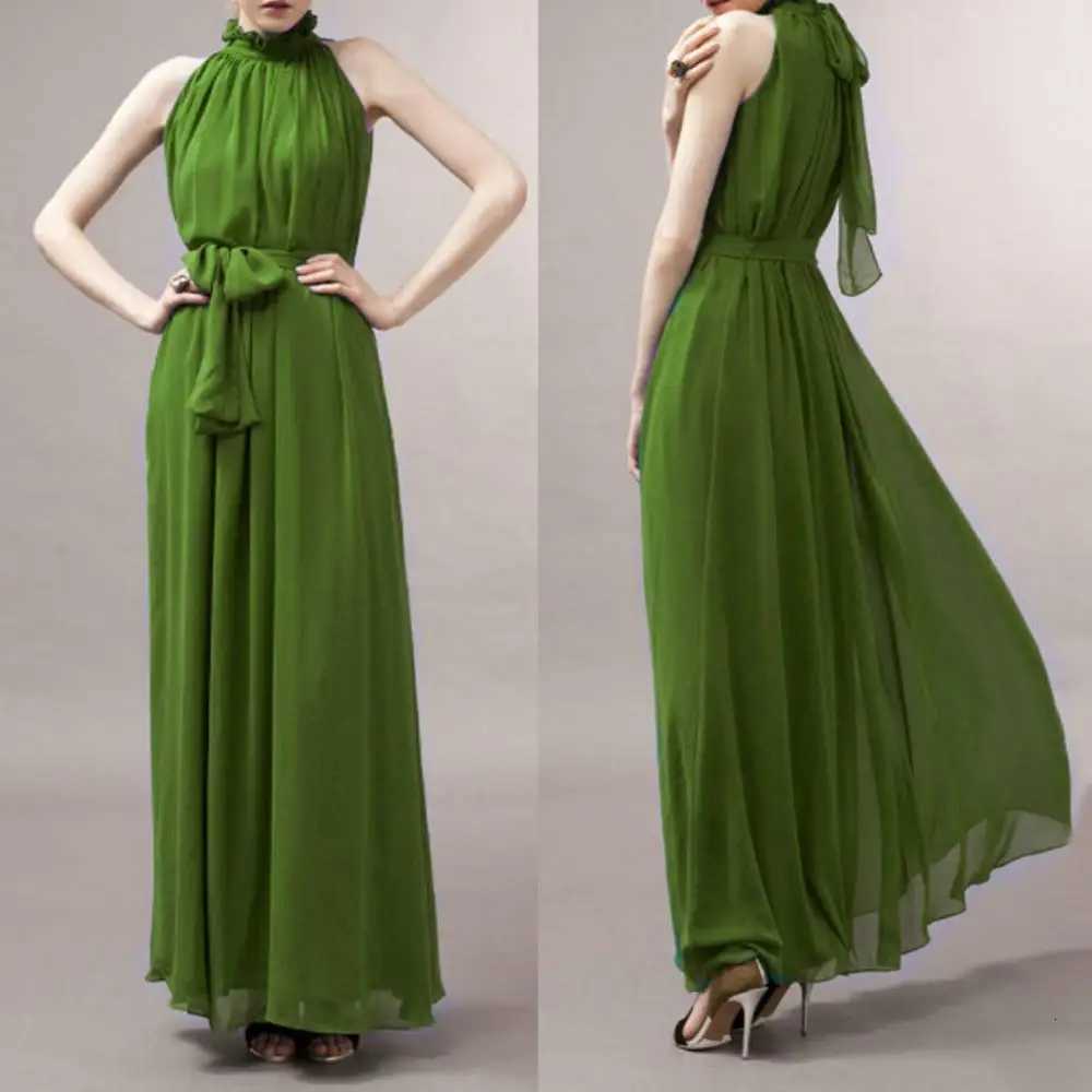 Halter Neck Dress Lace Up Sleeveless Club Party Dress Sexy Ruffled Evening Party Maxi Dress Prom Gown Beach Dresses XJ250814