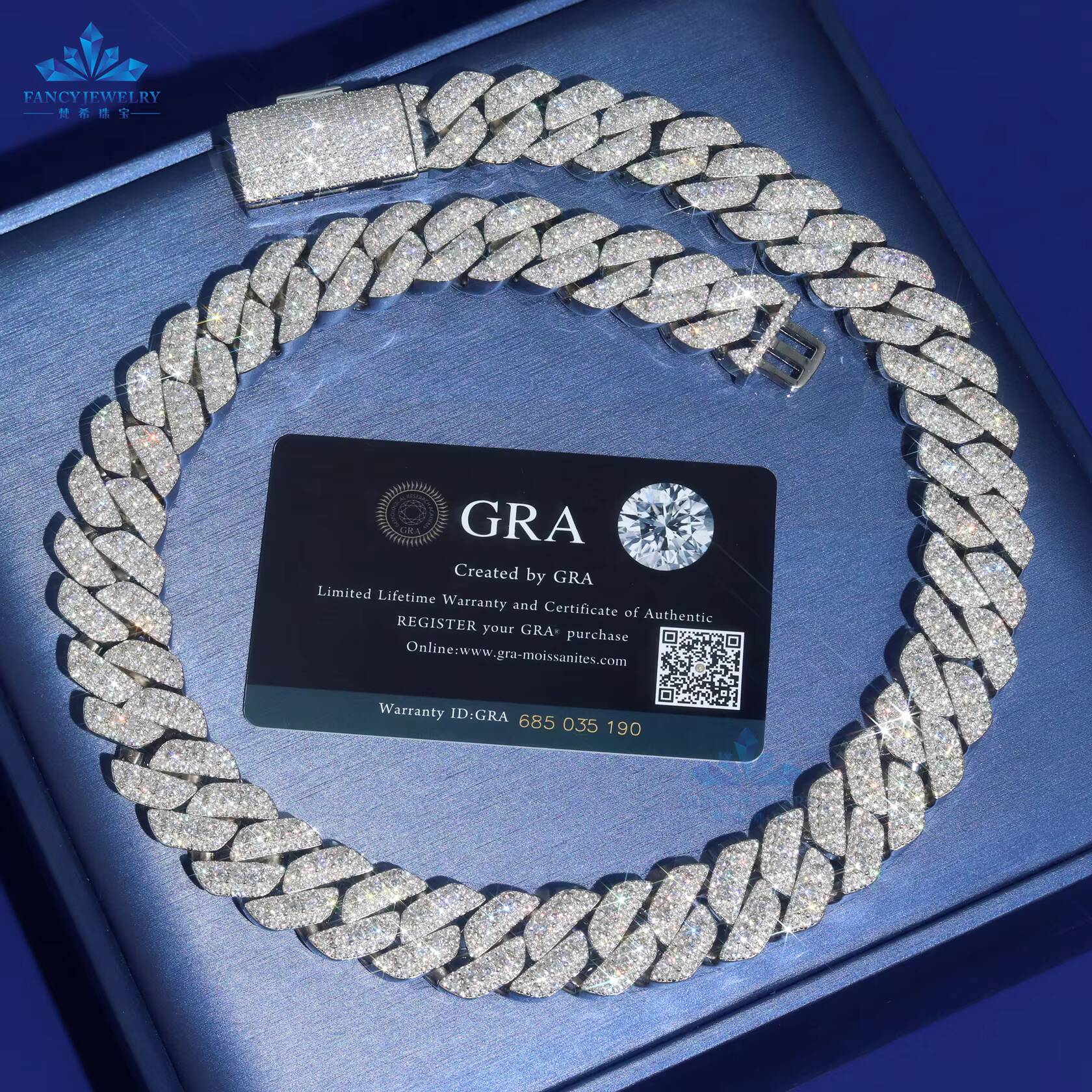 Fancy Jewelry Hip Hop Iced Out Moissanite Link 3 Rows 18mm Sterling Sier Cuban Necklace Bracelet