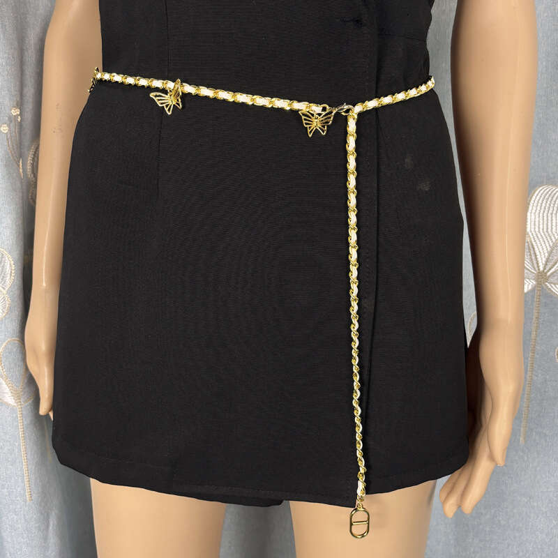 Style Waist for Women, Dress Coat, High-End Feel, 2024 Butterfly Decoration, Suit Metal Chain Belt