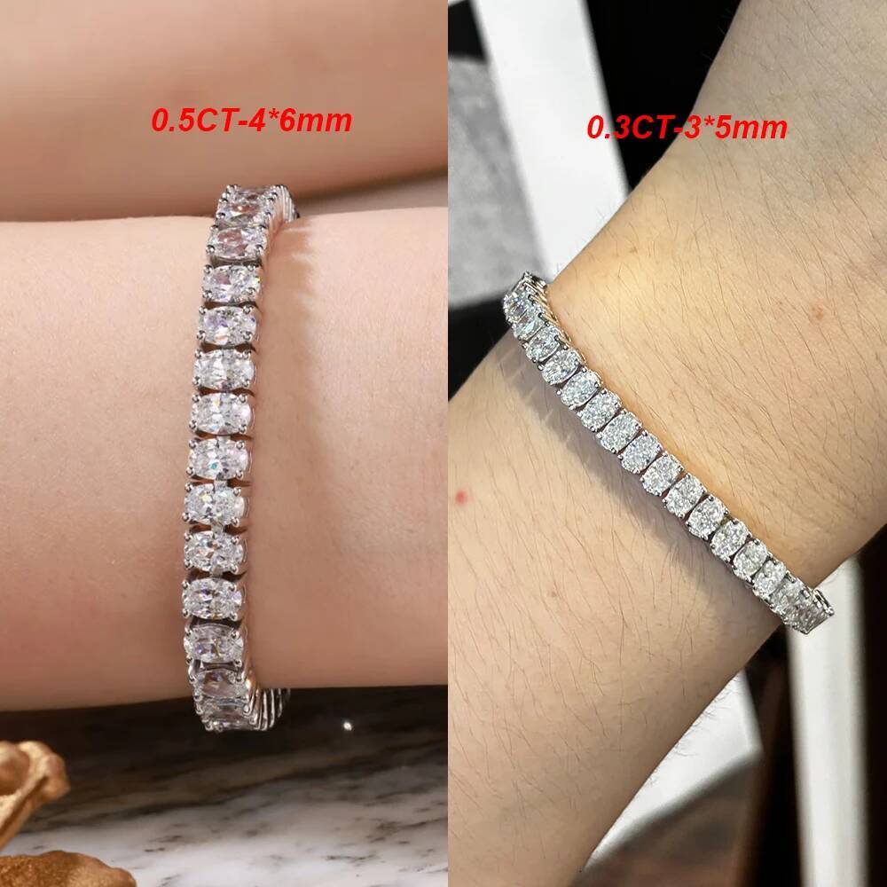 BXINY 0.5Carat Oval Cut Moissanite Tennis Bracelets S925 Silver 18K Gold Plated for Women Men HipHop Jewelry Gifts GRA Certified