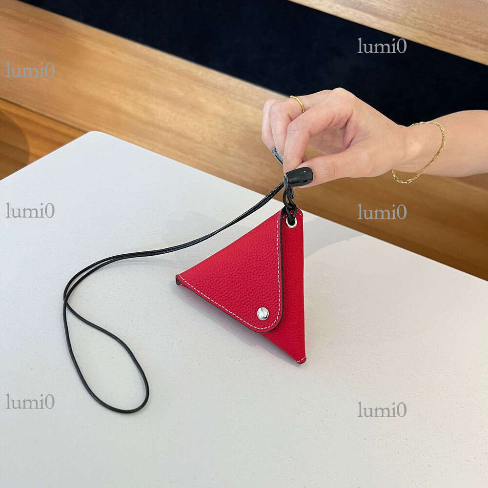 Coin Purse Top Layer Cowhide Triangle Earphone Storage Pouch Car Key Accessories Neck Bag
