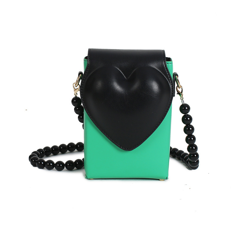 Korean Style Textured Single Shoulder Crossbody Black Peach Heart Phone Simple Versatile Beaded Small Square Bag for Women