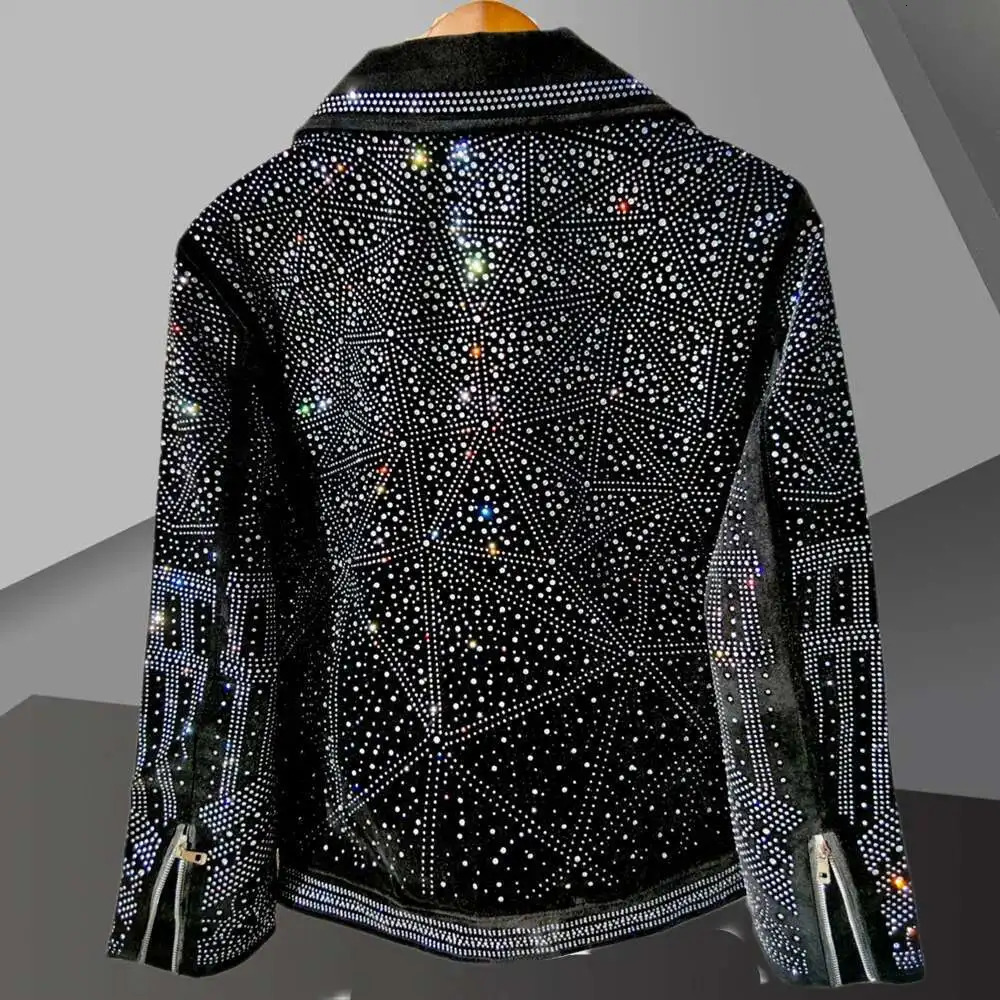 Diamond Rhinestones Jacket Men Top Quality Drill Punk Club Outfit Jacket Autumn Black Jacket Coat Jaqueta Bomber 250811