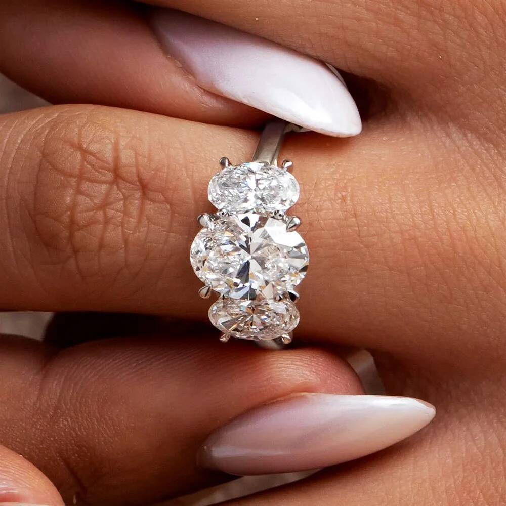 BXINY 3-Stone Oval Cut All Moissanite Ring 925 Sterling Silver GRA Certified Diamond Wedding Band For Women Luxury Jewelry Gifts