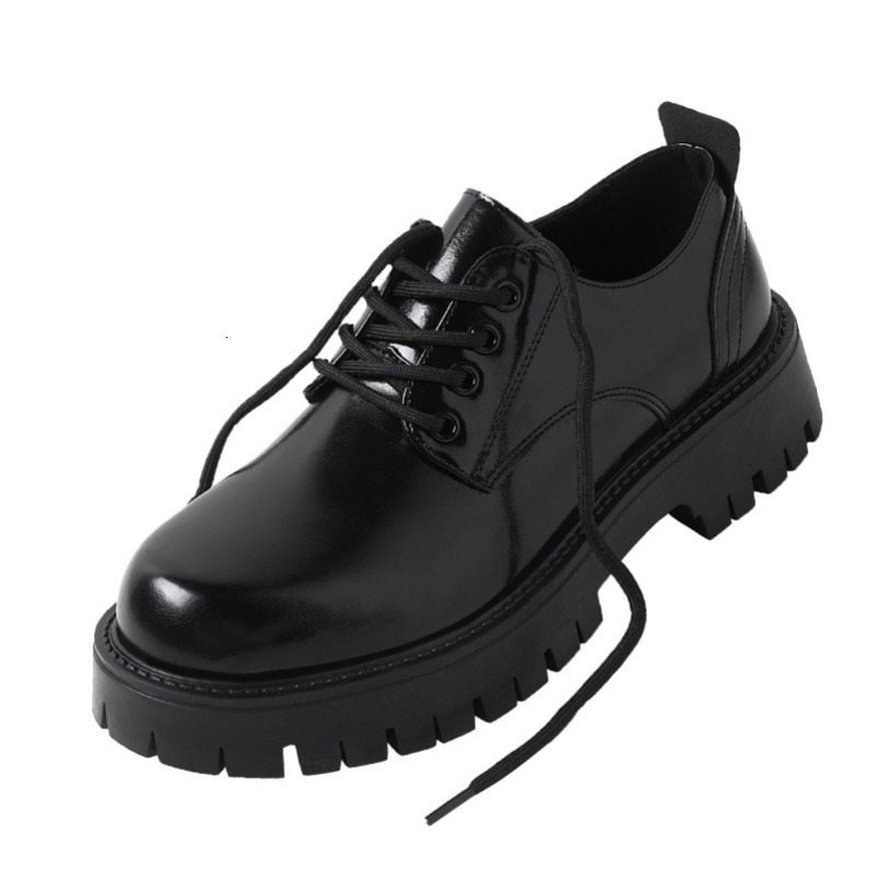 Buckle Heel Casual Style Round Toe Black Low Tube Leather Shoes Men's Business Thick Sole Height Increasing Fleece Lined