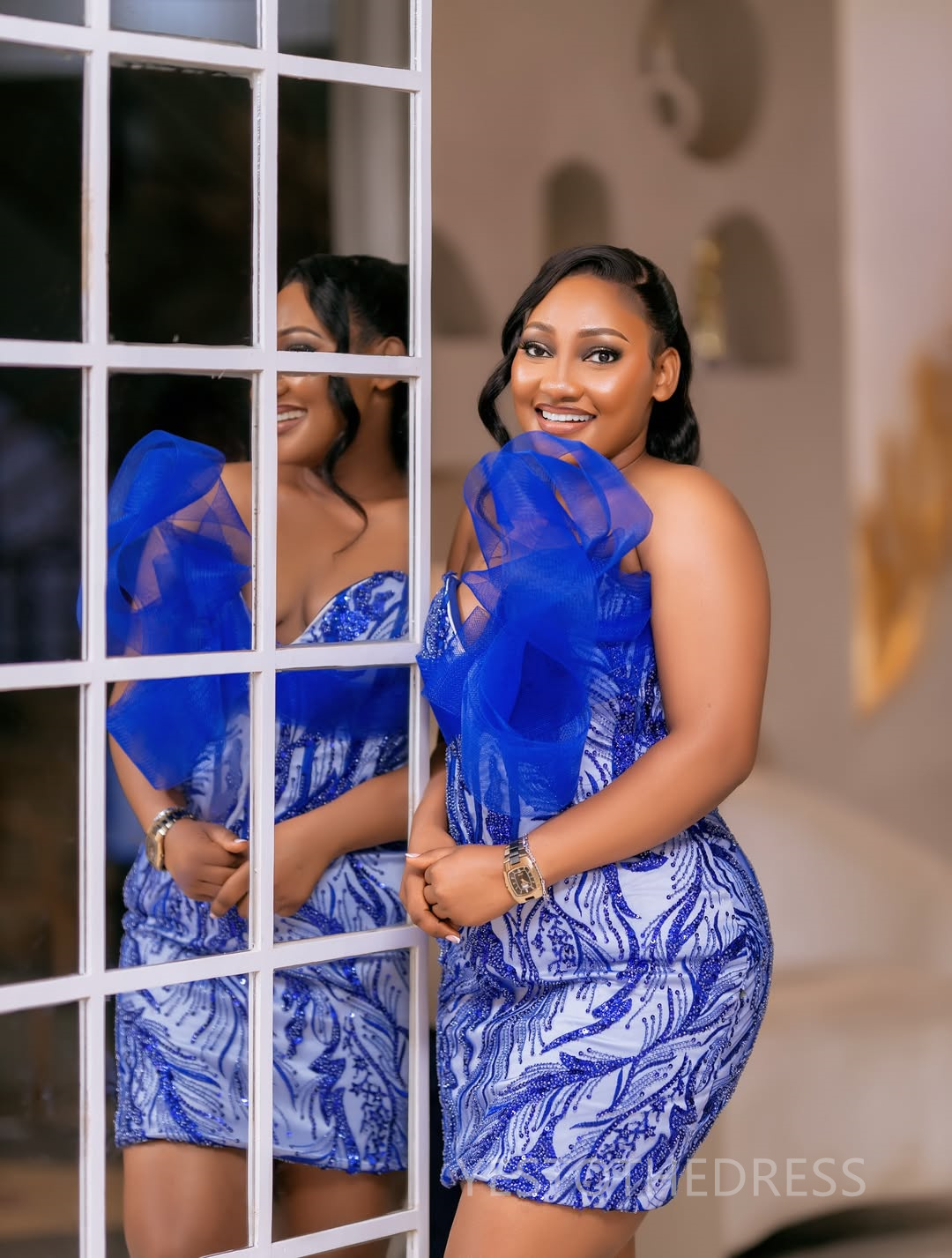 2025 Plus Size Royal Blue Cocktail Dresses For Women Short Mini Dress Sheath Beaded Lace Sexy Pleated Ruffles Homecoming Gown For Nigeria Black Girls 