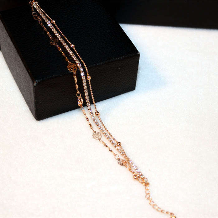 Fashion Korean Style Exquisite Three-Layer Inlaid Rhinestone Hollow Flower Bracelet Bangle Gold-Plated Color-Retaining Women S00096