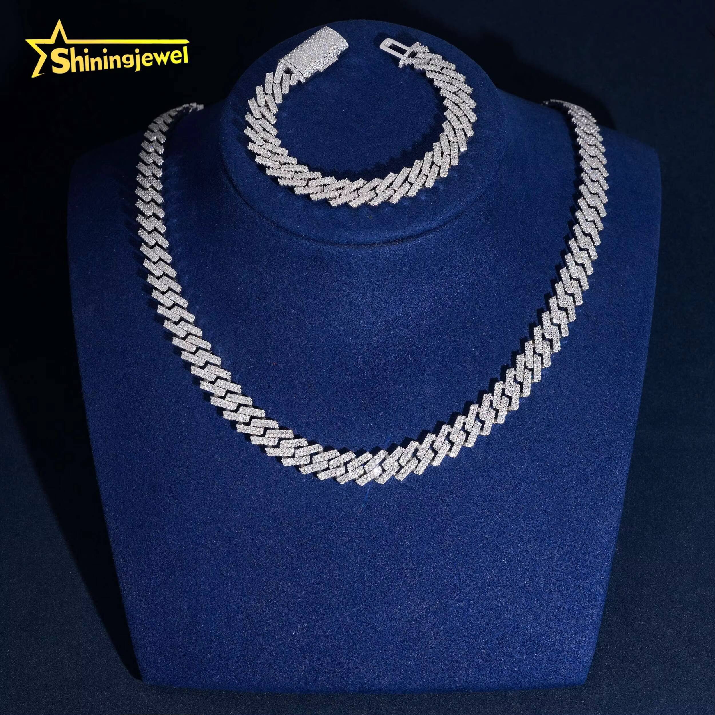 Classic 2 Rows Solid 925 Silver Cuban Chains Moissanite 10mm Hip Hop Jewelry Iced Out Cuban Link Chain Pass Tester