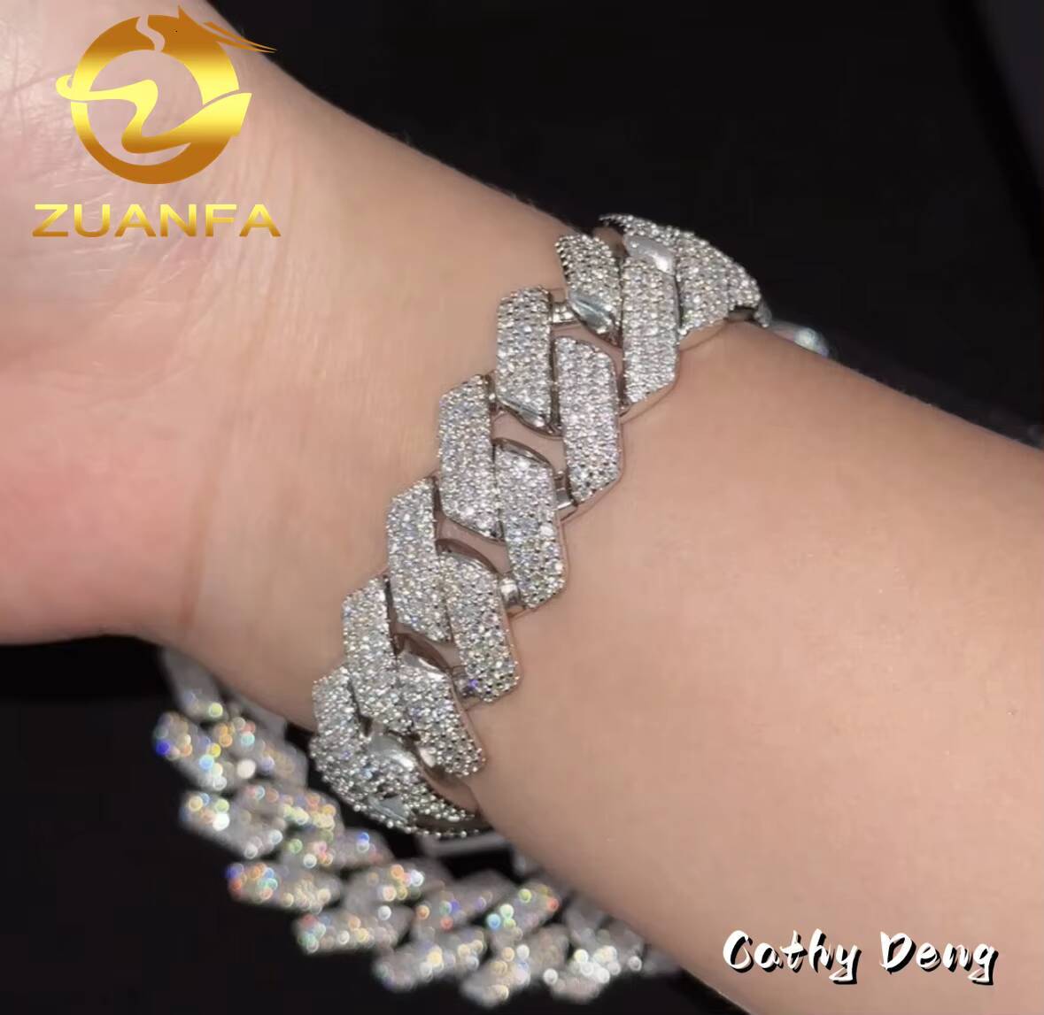 Instock Hip Hop Jewelry 3 Rows 18mm Moissanite Cuban Link Chain S925 Silver Iced Out Moissanite Cuban Link Bracelet Pass Tester