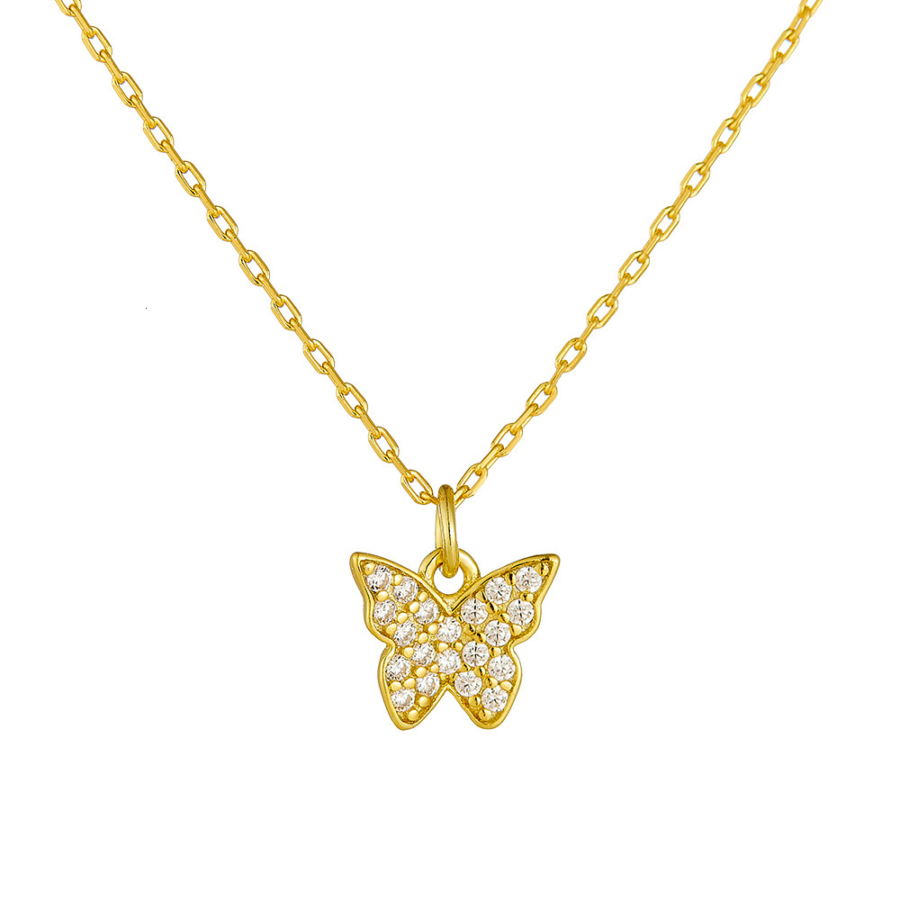 Pure Sier Full Dia Small Butterfly Necklace for Women, Simple Fashion Light Ins Style High-end Zircon Collarbone Chain