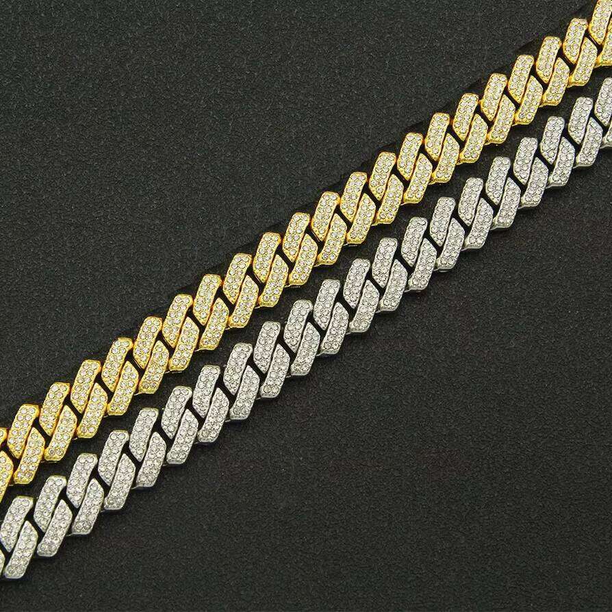 Women's 14mm Fashion Hip-Hop Necklace Jewelry Iced Out Rhinestone Zircon Gold and Sier Cuban Chain for Men