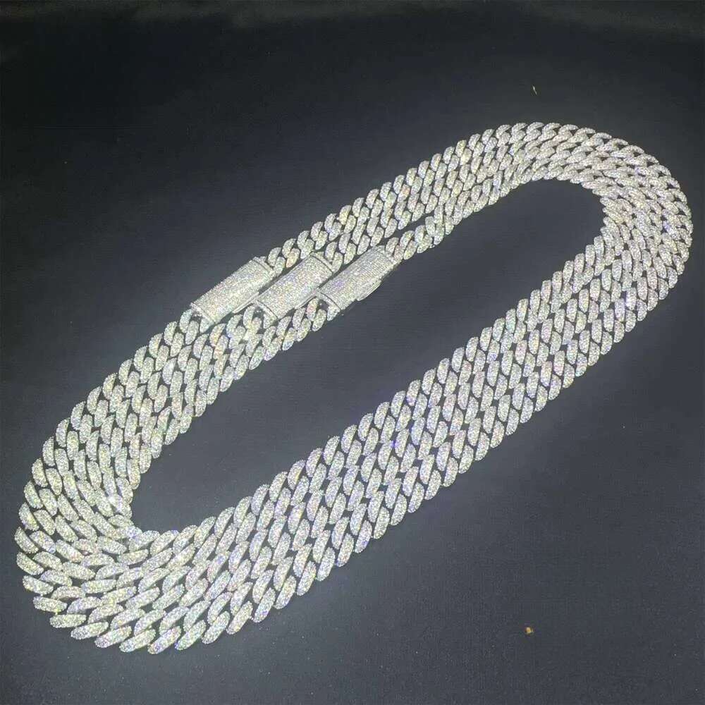 Best Selling Pass Tester 10mm Two Rows Sterling Sier Iced Out Hip Hop FL Moissanite Dia Cuban Link Chain Men