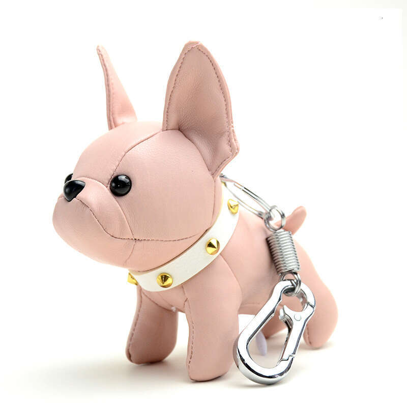 French Leather Cute Puppy Pendant Bulldog Car Keychain Creative Couple Figurine Bag