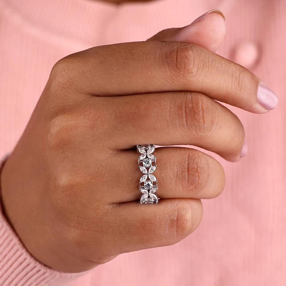 Stackable Full Moissanite Eternity Band Wedding Rings for Women S925 Silver Marquise/Round Cut Diamond Engagement Ring with GRA