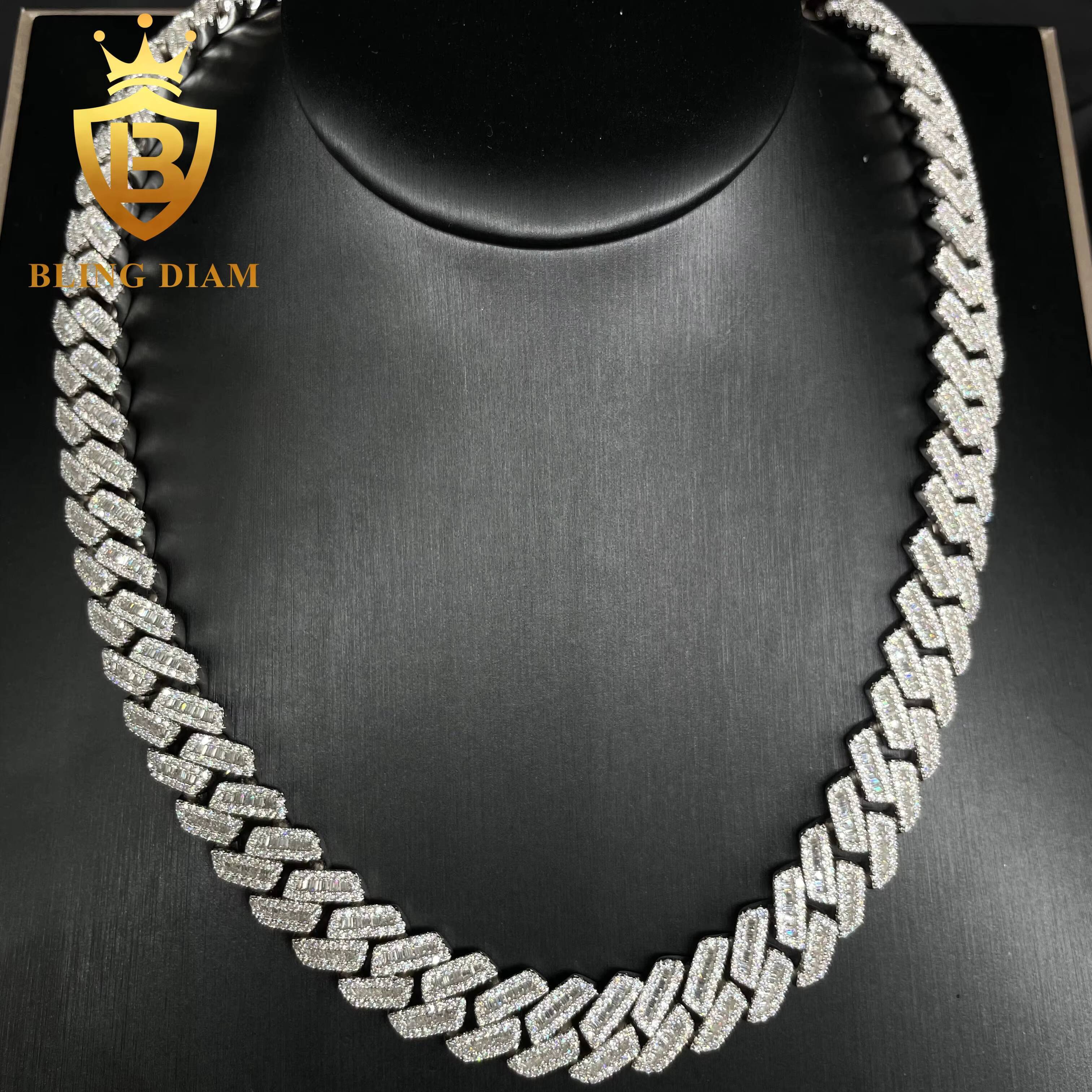 Fashion Hip Hop 12MM Width Cuban Link Chain Sterling Silver 925 VVS Moissanite Diamond Jewelry Men Cuban Necklace