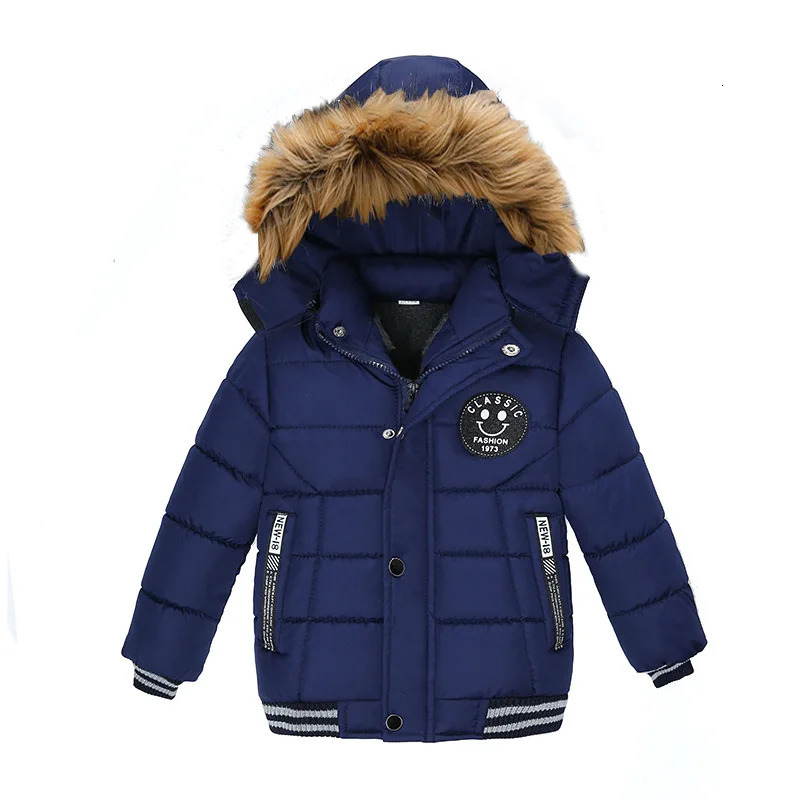 Winter Children Warm Clothing Boys Down Jacket Baby Polyester Fiber Hooded Coat Thicken Outerwear Kids Solid Color Parka 250813