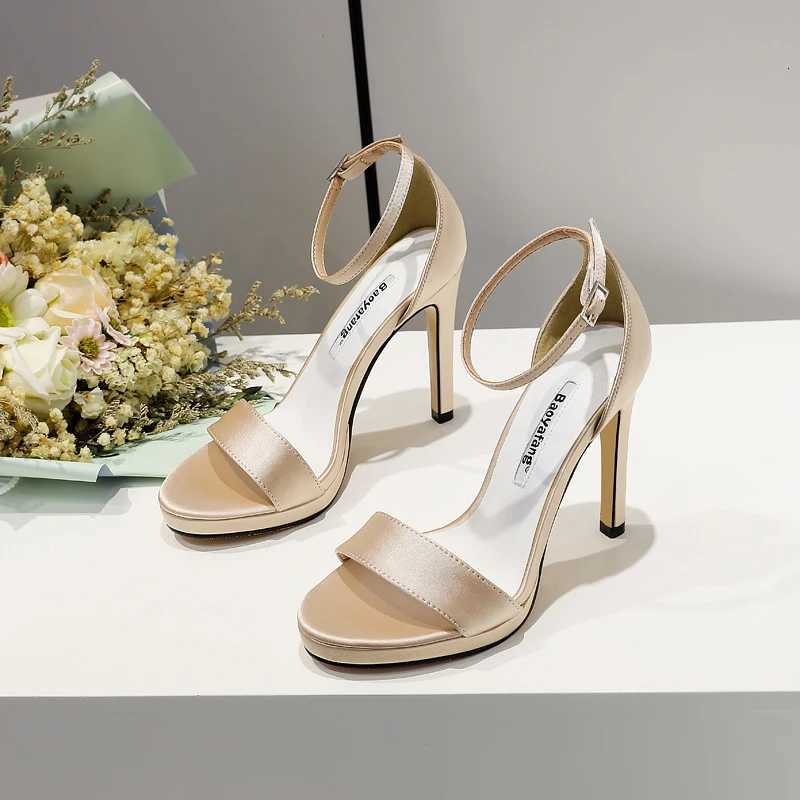 2025 Office Round Toe 11cm High Quality Womens Sandals Summer Shoes SILK Leather Platform High Heels Back Strap Leisure Shoes W250814