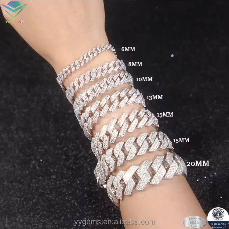 Pass Diamond Test VVS Moissanite 925 Sterling Silver Gold Plate Cuban Link Chain for Man Fine Jewelry Cuban Chain Bracelet