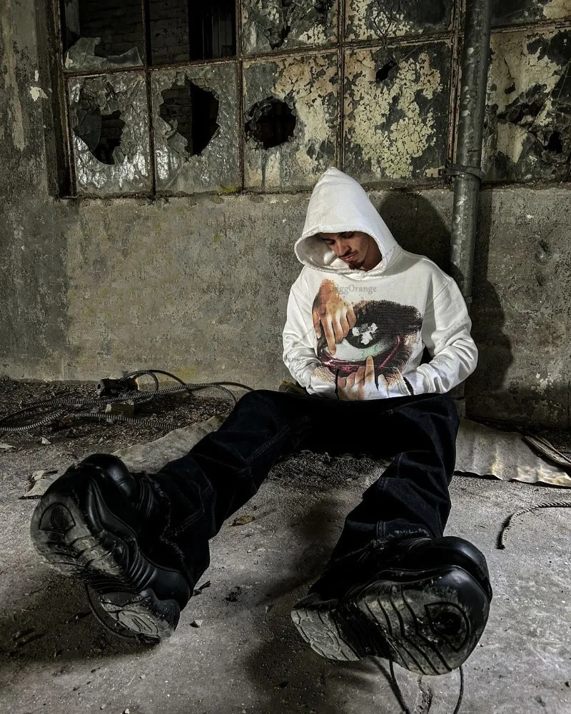 Gothic Punk Trend Y2K Streetwear American Retro Pattern Printed Loose Hoodie Men Hip-hop Harajuku Casual Oversized Sweatshirt 250813