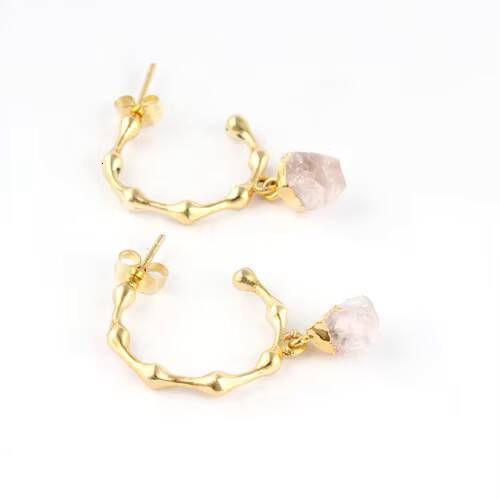 Designer Rose Quartz January Birthstone Gold-Plated Embrace Exaggerated Personality Fashion Hoop Earrings