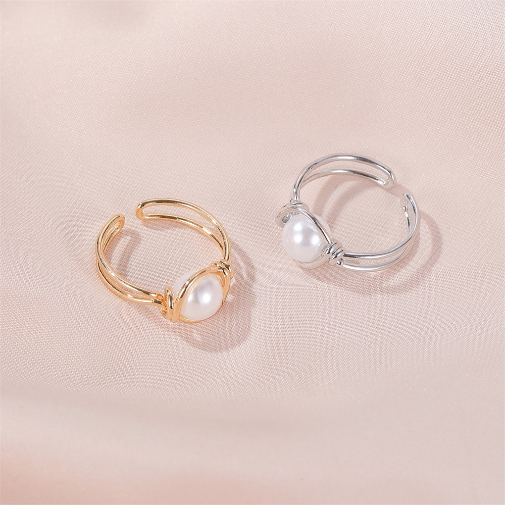 Ins Style Copper Inlaid Pearl Personality Temperament Simple Index Finger Fashion Ring