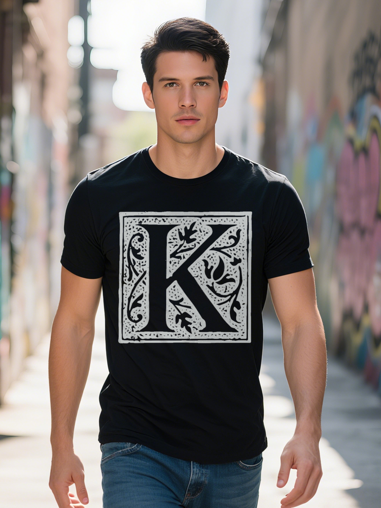 Men S Casual Versatile T Shirt with Ornate K Print Lightweight Regular Fit Ideal Summer Spring Perfect Gift for
