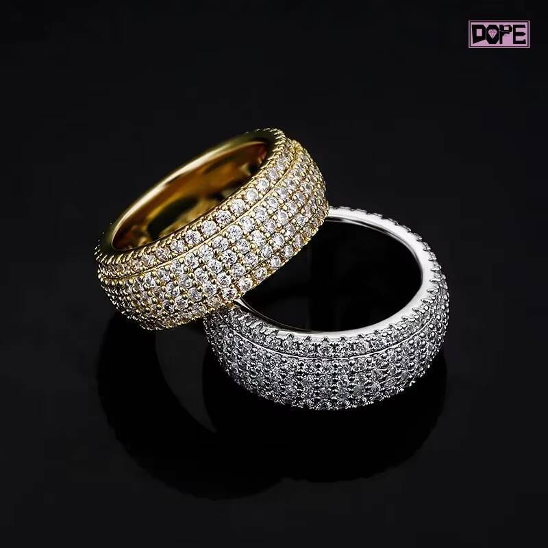 Hip Hop Men S Sier Gold Plated Hand Setting VVS Eternity Moissanite Ring