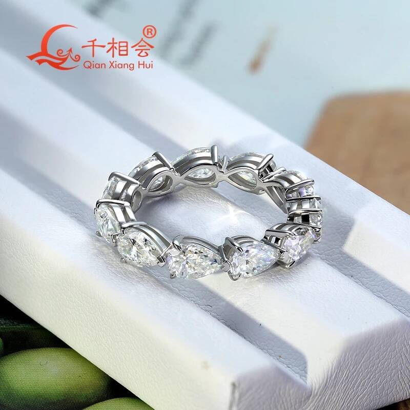 0.5ct Pear White Moissanite Full Eternity Ring Band 4x6mm 925 Silver Unisex Jewelry for Dating Party Wedding Anniversary Gift