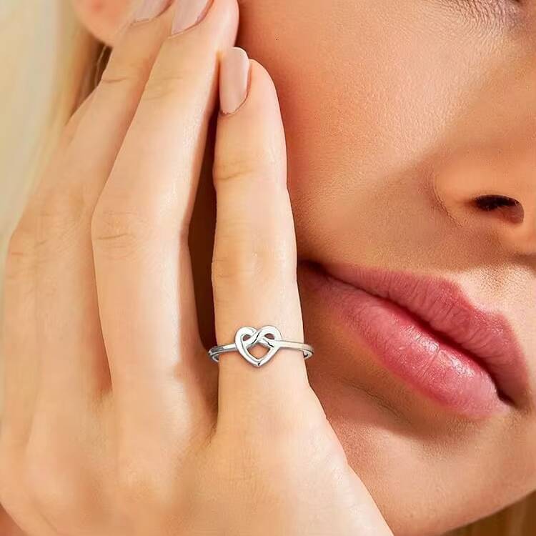 Sterling Silver Cross-Border Ring Knot Twisted Heart Exquisite Fashion Style Women's Finger