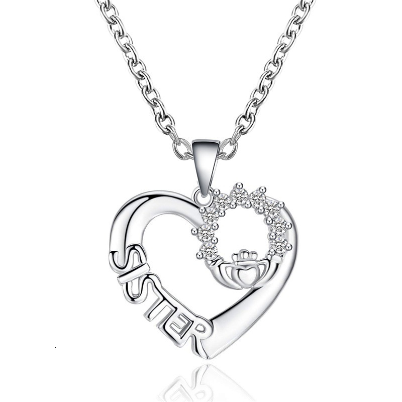 Popular Sisters Necklace Creative Heart SISTER Micro Pave Zircon Collarbone Chain Personality Pendant For Women