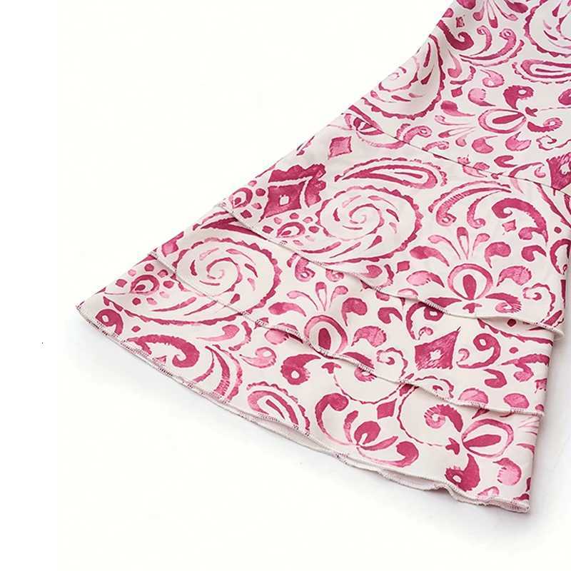 2024 Summer New Dress Fashion V-neck Women Comting No Rules Rose-red Print Casual Flared Sve Dress Beach Vacation Women XJ250814