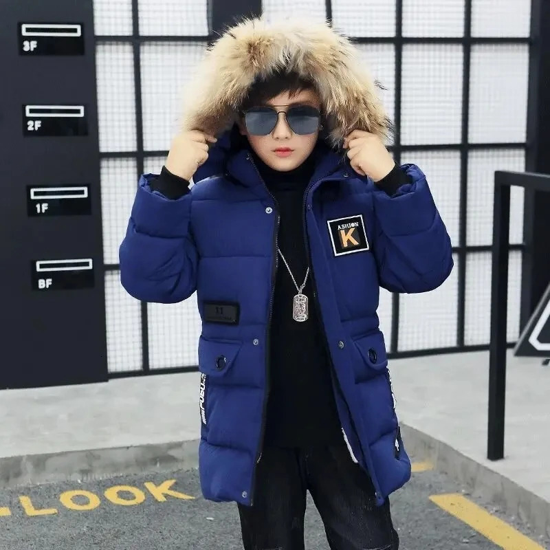 Boys Long Jacket Coat Overcoat Cotton Blue Black Khaki Warm Thicken Winter Plus Size Childrens Clothing 250813