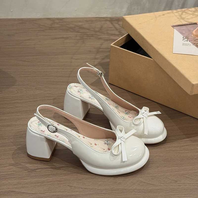 French Beautiful Baotou Sandals Womens 2025 New Summer Block Heel Single Shoes Bow Shallow Heels W250814