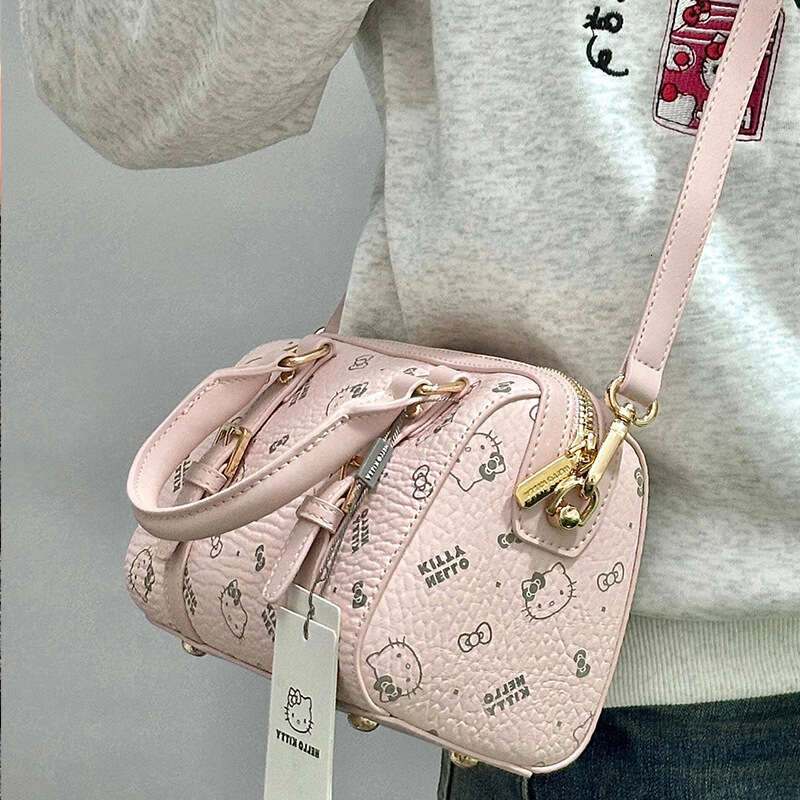 New Hello Kitty Crossbody Handbag Boston Pillow Bag Versatile Classic Fashion Clear Print Texture