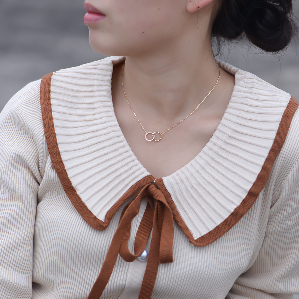 S Pure Sier Fashion Personality Simple Inlaid Dia Circle Double Ring Necklace Set Ins Style Women's Collarbone Chain Jewelry for Women