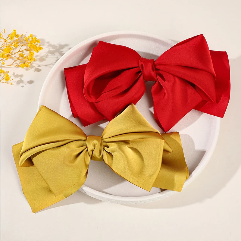 Oversized Big Bowknot Satin Hair Clips For Girls Sweet Korean Ribbon Spring Clip Bow Hair Clip Women Hairpins Hair Accessories 250812