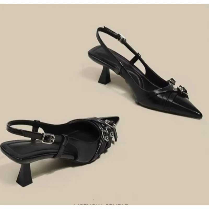Black Fashionable Pointed Toe Shallow Mouth New High-heeled Shoes Summer Elegant Buckle Decorated Stiletto Womens Pumps W250814