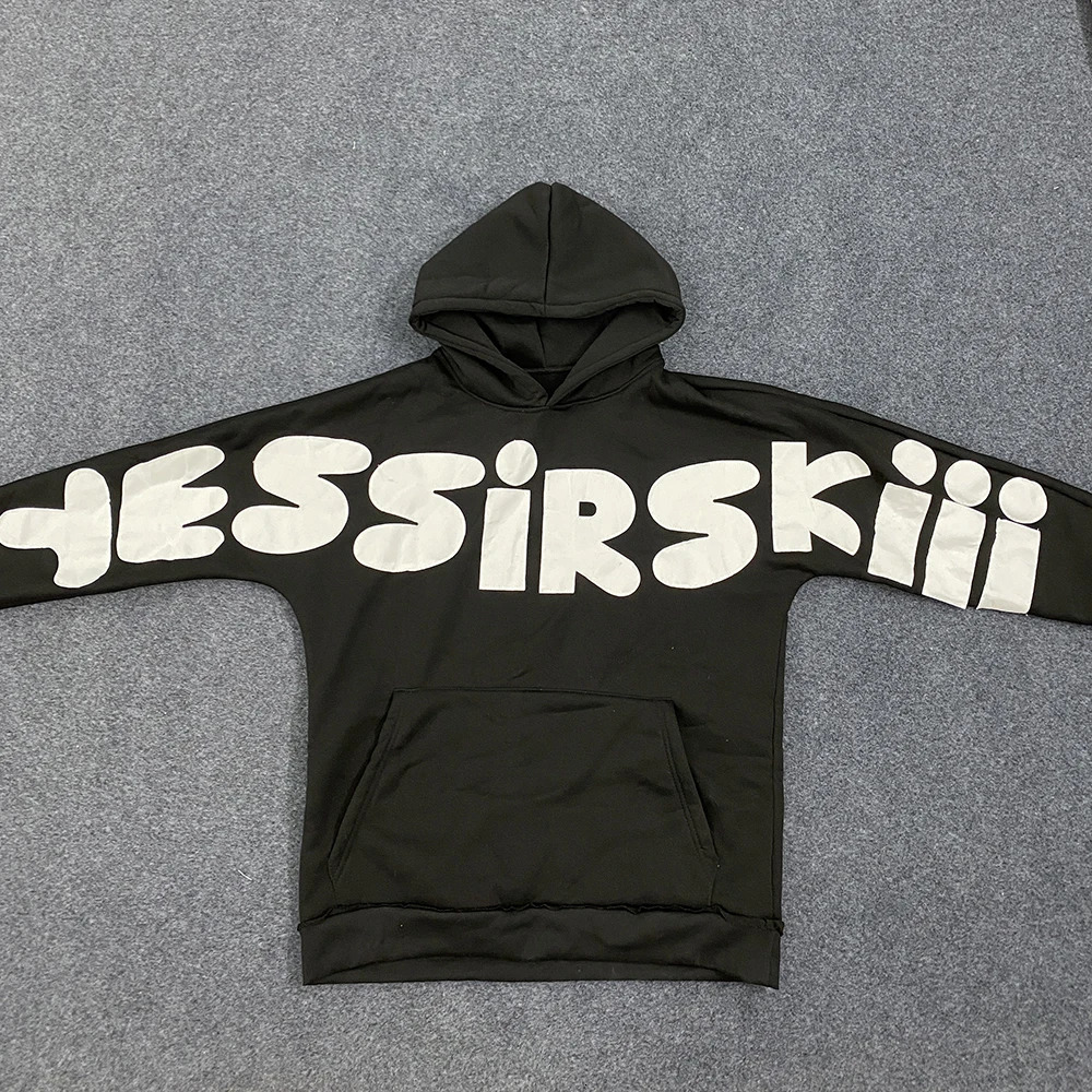 Mens American Retro Loose Fit Long Sleeve Pullover Hoodie Casual Letter Sticker Print Fabric Sweatshirt 250813