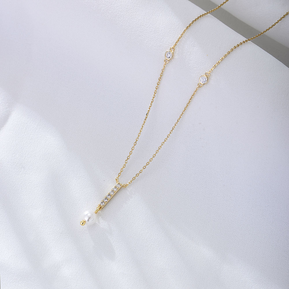 Ins Style Simple Geometric Tassel Pearl Necklace for Women, Niche Design Sense, Pure Sier Zircon Clavicle Chain Jewelry for Women