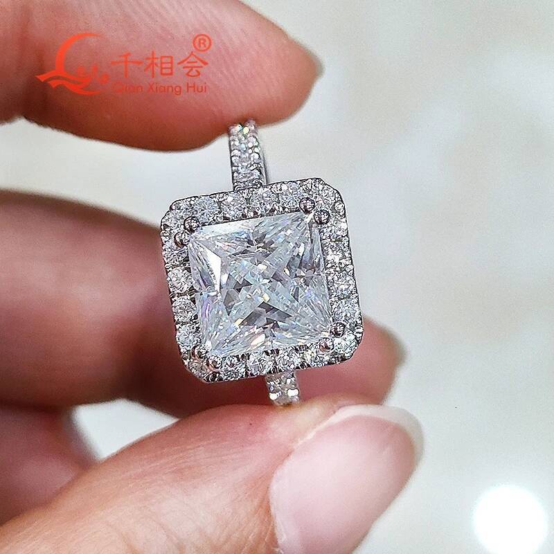 S925 Silver 8x8mm 3ct Square D VVS White Moissanite Ring - Unisex Luxury Style Gift for Dating