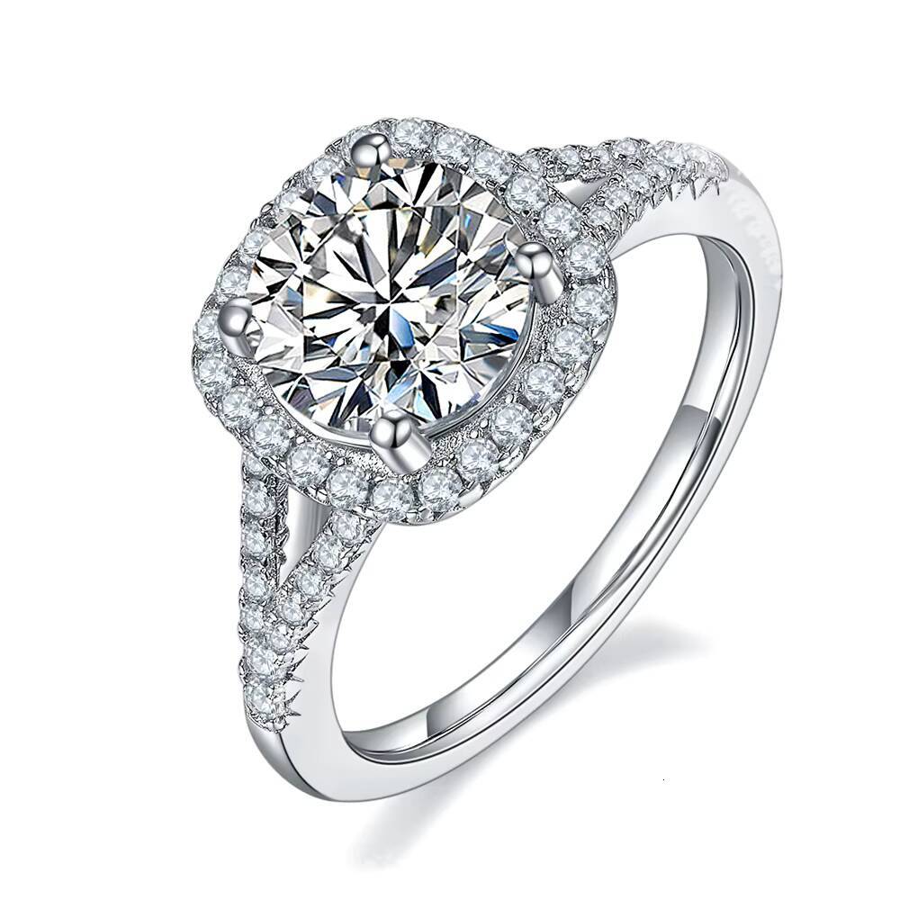 Factory Direct 2ct Lab Dia Engagement Ring Sterling Sier halo Gra Certified Moissanite Jewelry