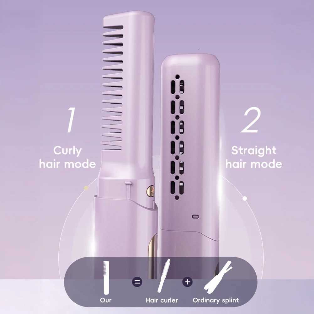 2-in-1 Wireless Hair Hot Comb Portable Mini Type-C Rechargeable Hair Straightener Fast Heating Hair Straightening Styling Tool W250814