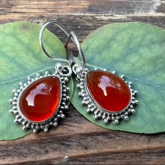 Classic Agate Pear-Shaped Sterling Sier Inlaid Frame Pendant Fashion Women's Earrings