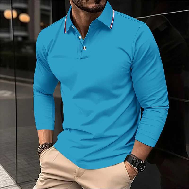 2025 Mens Summer Long Sleeve Lapel Polo Casual Breathable Comfortable Polo Shirt Solid High Quality Mens T-Shirt Dropshipping XJ250804