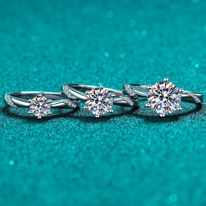 Knobspin Moissanite Ring 925 Sterling Sliver White Gold Plated 3ct D VVS1 Lab Diamond with GRA Fine Wedding Rings for Women